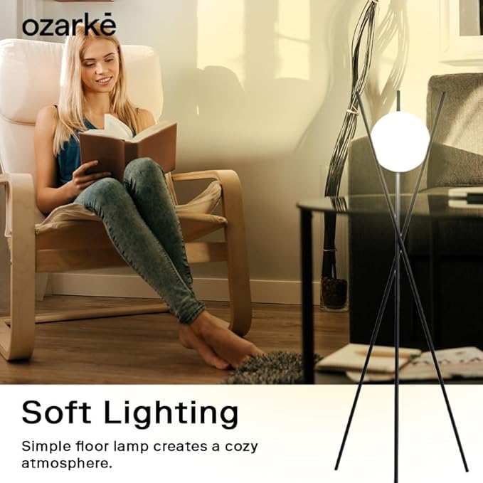 Solstice Modern Frosted Glass Globe Floor Lamp (165cm) Contemporary LED Dimmable Lighting for Bedroom, Living Room, Hotel & Home Office (Gold)