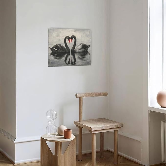 Black Swan Wall Art Vintage Canvas Wall Decor Swan Aesthetics Art Retro Pictures Painting Artwork Framed Decoration for Living Room Bedroom Bathroom Dining Room Office 20"x24"