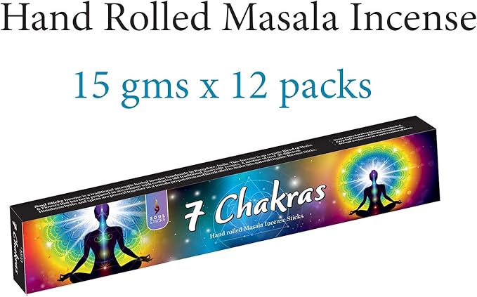 SOUL STICKS Hand-Rolled Incense Sticks Divine Spirit Blends 180 Gram Box | 100% Natural Masala Incense Organic Home Fragrance Agarbatti (7 Chakras)