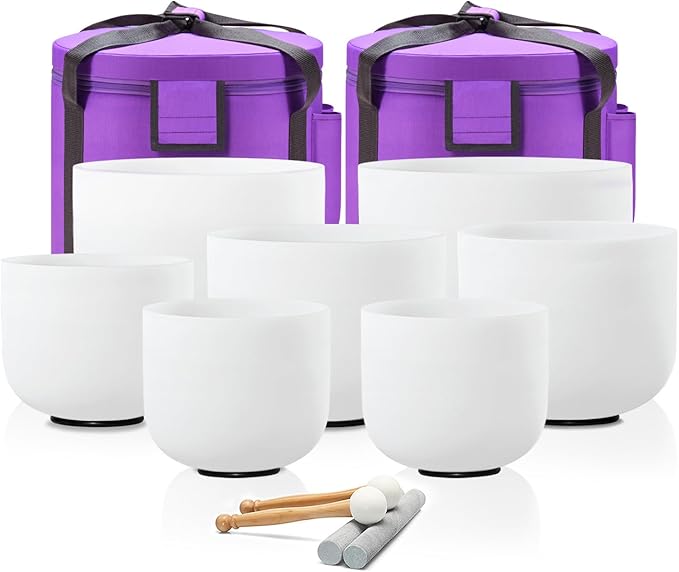 432HZ 7-12 Inch Set Of 7 Pcs Frosted Quartz Crystal Singing Bowls With 2 Pcs Carrying Case bag Sound Healing
