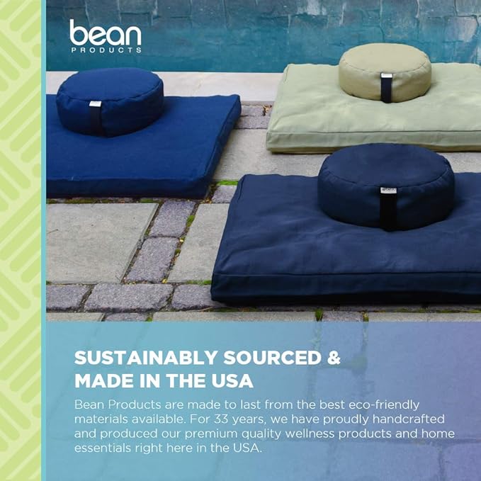 Meditation Cushion Mat Set HEMP - Oval Zafu Floor Pillow Organic Buckwheat Pillow + Cotton Filled HEMP Zabuton Prayer Pad - Meditation Pillow Yoga Knee Pad - Made in USA - 18" Oval, BLACK HEMP Hemp