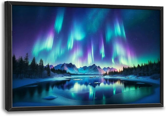 Glocmna Large Wall Art for Living Room Northern Lights Canvas Wall Decor Nature Aurora Borealis Landscape Pictures Painting Print Northern Europe Scenery Framed Artwork Decorations Gifts for Bedroom Home Office Hotel 24"x36"
