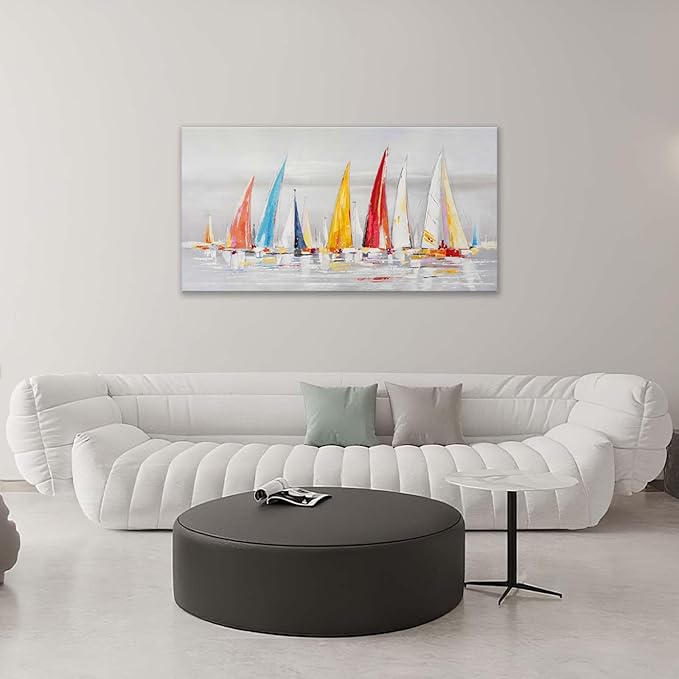 Sailboat Wall Art Nautical Pictures Wall Decor Abstract Coastal Colorful Large Canvas Prints Painting Modern Framed Artwork Above Bed for Living Room Dining Room Bathroom Office 60"x30"