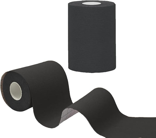 Kinesiology Tape Precut Pro-Waterproof Elastic Athletic Tape,Medical Grade Cotton Adhesive Sports Tape for Muscle Pain Relief & Joint Support, Breathable K Tape (2Rolls-(3inch-Uncut Black))