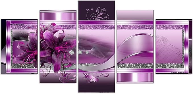 LUDUHU Purple Orchid Flowers Canvas Print - Abstract Red Floral Poster Wall Art Painting Decor for Home Decoration Artwork Picture Bedroom Purple Floral (C,Oversize 80x40inch)