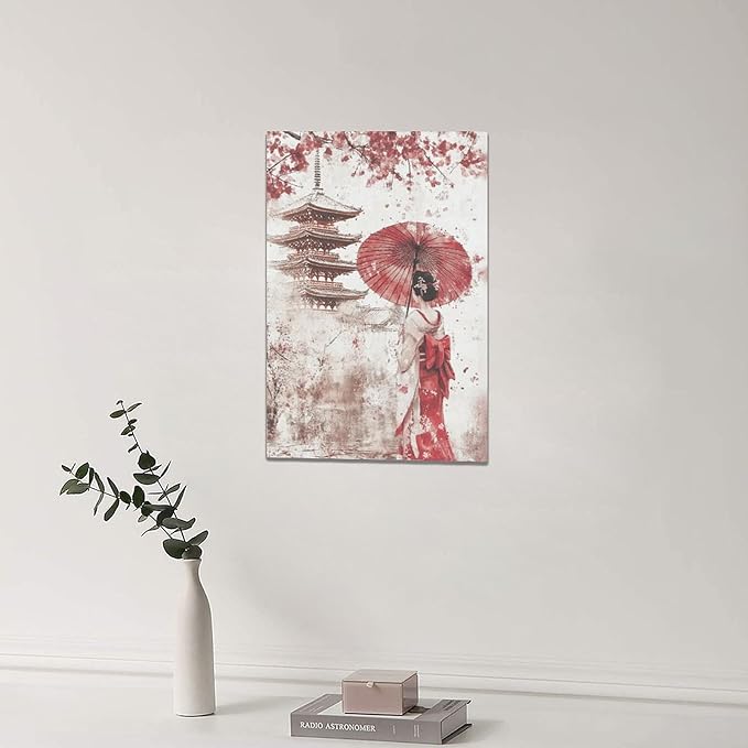 Japan Wall Art Japanese Geisha Wall Decor Cherry Blossoms Farmhouse Japan Pictures Canvas Painting Artwork Home Decorations for Living Room Bedroom Bathroom Office Classroom 16"x24"