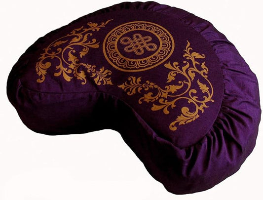 Meditation Cushion Crescent Buckwheat Zafu Pillow (Eternal Knot Purple)