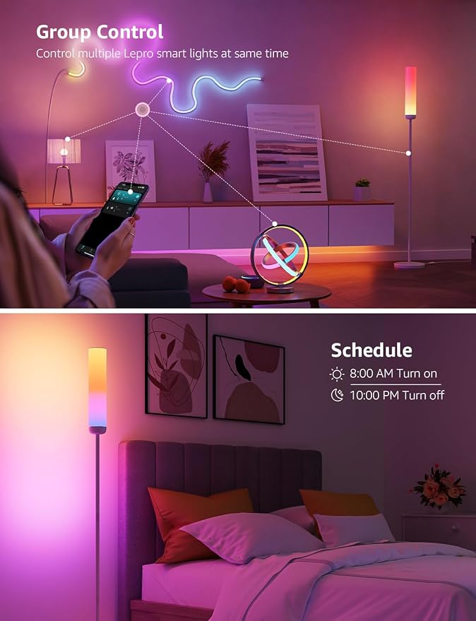 Lepro O1 AI Floor Lamp, 2300LM Smart LED Standing Lamp APP/WiFi Control, Alexa/Google Assistant Enabled, Modern Floor Lamp with Music Sync, DIY Mode, RGBCW &CCT, Lamps for Living Room, Bedroom, Office