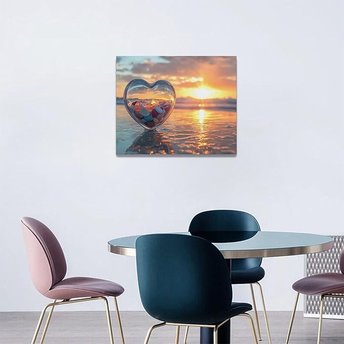 Fleruku Beach Sunset Wall Art Ocean Coastline Wall Decor Natural Scenery Pictures Canvas Painting Artwork Home Decorations for Living Room Bedroom Bathroom Office 20"x16"