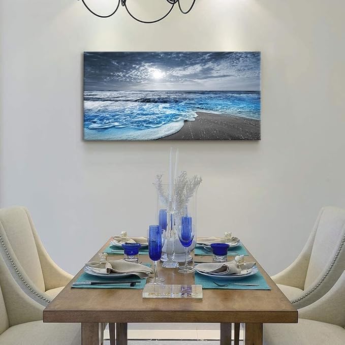 Bamdeya Beach Wall Decorations for Living Room Framed Canvas Wall Art Bedroom Beach Prints Posters Blue Ocean Room Decor Pictures Sea Artwork Painting Office Wall Décor Kitchen accessories 20x40