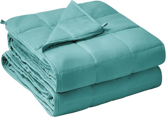 yescool Weighted Blanket for Adults (12 lbs, 48" x 72", Green) Cooling Heavy Blanket for Sleeping Perfect for 110-130 lbs, Twin Size Breathable Blanket with Premium Glass Bead, Machine Washable