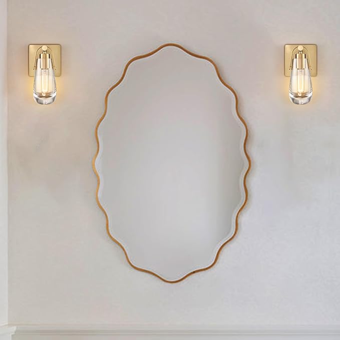Gold Wall Sconces, Raindrop Sconces Wall Lighting, Modern Clear Glass Vanity Light Fixtures Raindrop Wall Sconce for Bathroom Bedroom Living Room