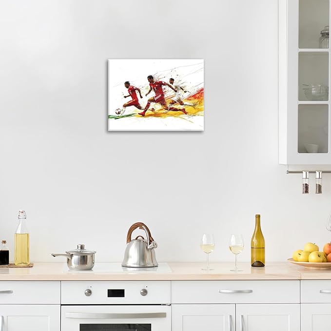 Olivine Soccer Wall Art, Sports Pictures Wall Decor, Graffit Game Painting, Football Player Canvas Prints, Framed Artwork for Bathroom Bedroom Living Room Office Home Decoration 20"x16"