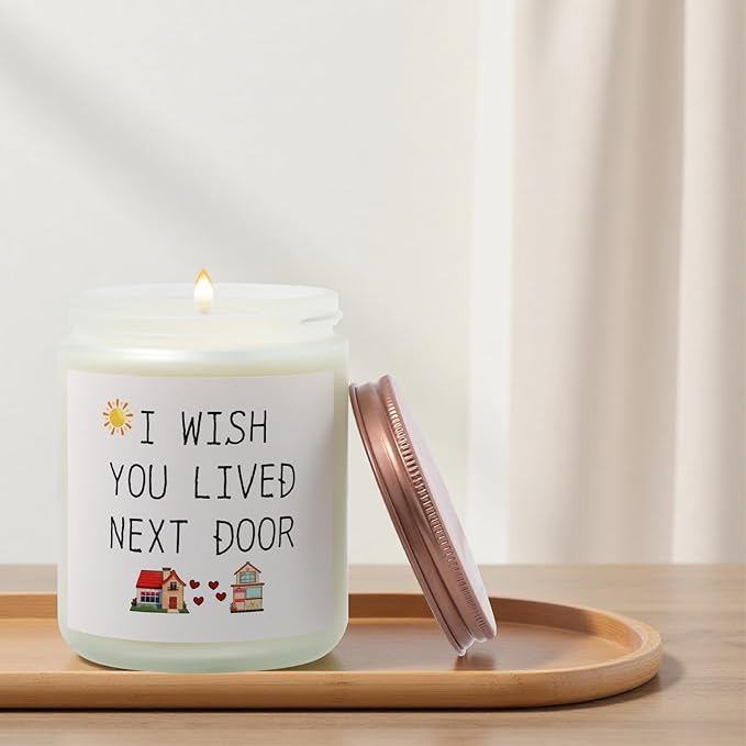 Lavender 'Wish You Lived Next Door' Scented Candle – 8oz Soy Wax Jar, 50-Hour Burn – Long-Distance Gift for Couples, Friends & Missing Someone