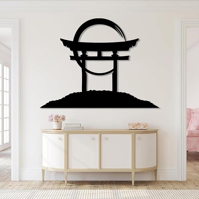 Torii Gate Metal Wall Art, Torii Gate Metal Wall Decor, Large Japanese Hanging, Zen Sculpture, Asian Zen Sign, Living Room, Bedroom Art (Silver, 31"x41"|79x105cm)