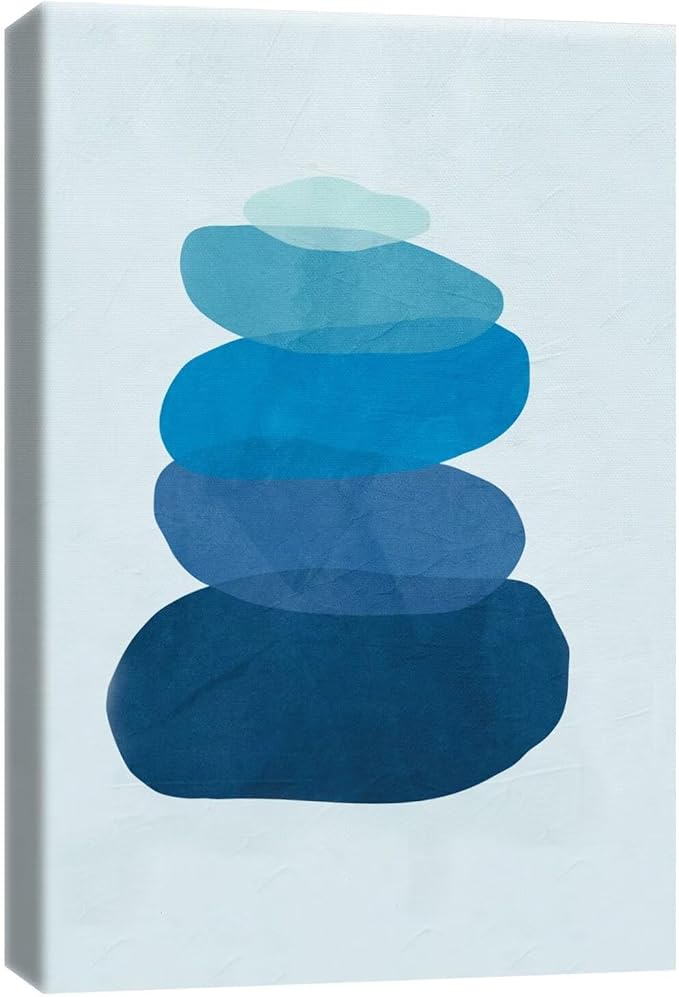 PHOENIX Minimalist Stone Stack Wall Art Decor Framed Canvas Zen Blue Gradient Calming Spa Serene Peaceful for Home Office Living Room & Bedroom 16X24 Inch