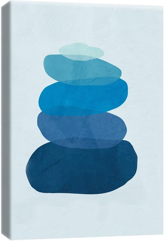 PHOENIX Minimalist Stone Stack Wall Art Decor Framed Canvas Zen Blue Gradient Calming Spa Serene Peaceful for Home Office Living Room & Bedroom 16X24 Inch