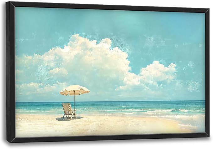 SweetFox Extra Large Coastal Beach Framed Wall Art for Living Room, Ocean Landscape Pictures Oversized Wall Decor Abstract Big Canvas Painting Print Artworks for Bathroom Master Bedroom 36L X 24W