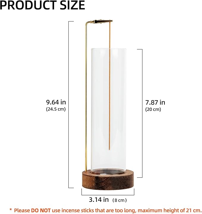 Incense Holder for Sticks, Anti-Ash Flying Incense Burner with 30 Incense Sticks, Detachable Glass Ash Catcher (Wood, Brown)