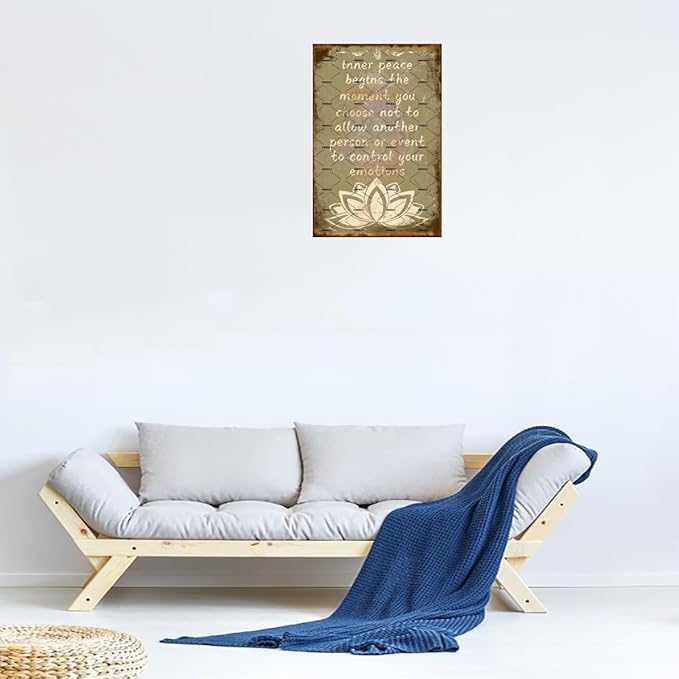 EMOHAT Metal Vintage Tin Signs Retro Meditation Lotus Flowers Zen Inspirational Yoga Quotes Metal Painting Home Decor Coffee Garage Kitchen Bathroom Metal Plaque Poster Wall Sign 8x12 Inch