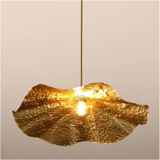 Creative New Chinese Lotus Leaf Pendant with Zen Intention Iron Art Hot Pot Shop Tea Table Retro Tearoom Decoration LightFixture,for Foyer Living Room