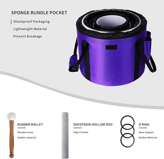 Leize Crystal Singing Bowl Tuned Quartz with Suede Striker Carry Case Bag, Set of 3 PCS 432HZ 6" B 7" G 8" F, Frosted White