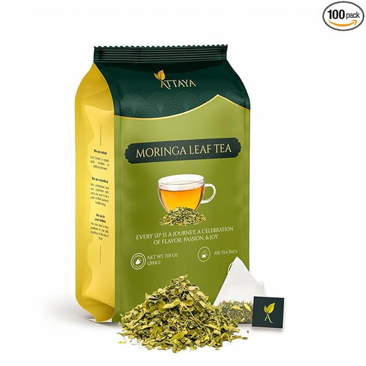 Attaya Moringa Tea Bags 100 Count – Pure Leaf Tea | Caffeine-Free Superfood Herbal Tea | Vegan, Gluten-Free, Sugar-Free | Eco-Conscious, Te de Moringa 100% Natural