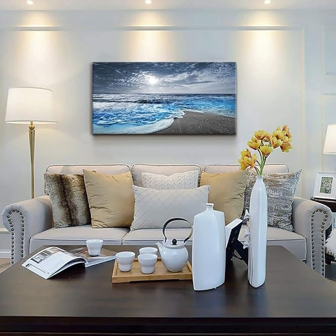 Bamdeya Beach Wall Decorations for Living Room Framed Canvas Wall Art Bedroom Beach Prints Posters Blue Ocean Room Decor Pictures Sea Artwork Painting Office Wall Décor Kitchen accessories 20x40