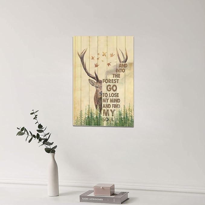 Deer Decor wall art Peace and nature canvas Pictures Forest Wall Decor Elk Canvas Prints Painting Framed Artwork for Bathroom living room Bedroom 16"x24"