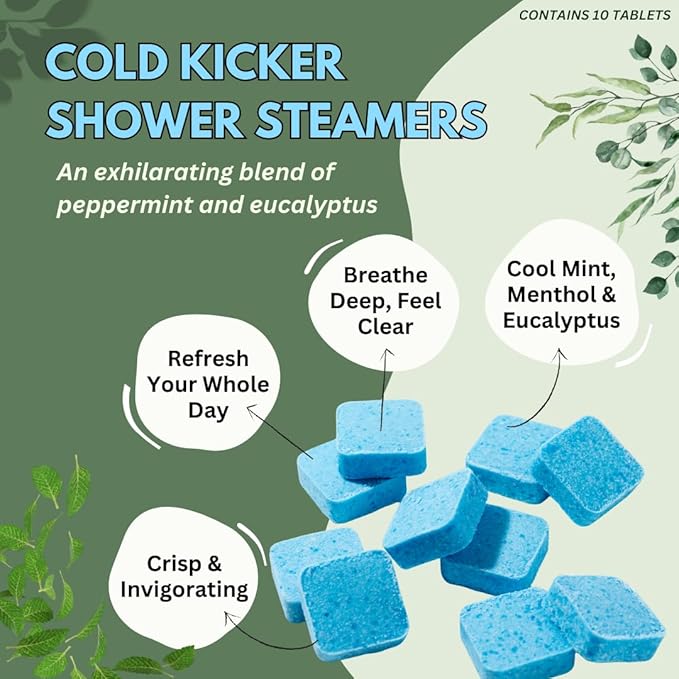 Cold Kicker Shower Steamers Aromatherapy, Eucalyptus Shower Steamer, Shower Bombs Made in The USA, Menthol Shower Steamer, Self Care Gifts, Christmas Gifts, Shower Steamers for Women and Men