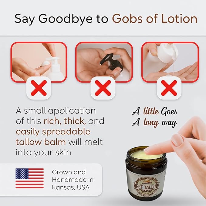 Beef Tallow Balm - 2 oz - Grown and Made in USA - Organic Grass Fed and Finished Tallow - Moisturizing Skin Care Lemon