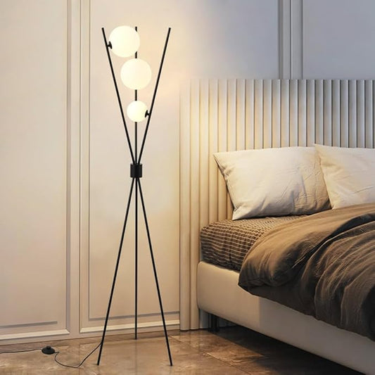 LOVEDIMA Standing Lamp for Living Room with 3 Color Temperatures Bulbs,Bedside Floor Lamp Tall Modern Corner Lamp Reading for Bedroom,Office (G9 Bulb, White Lampshade Included),Black