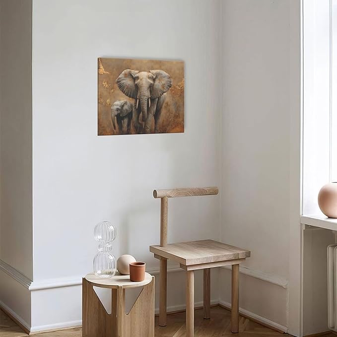Elephant Wall Art African Animal Pictures Elephant Family Canvas Painting Decoration Artwork Framed Wall Decor Gifts for Women Girl Living Room Kids Bedroom 20"x24"