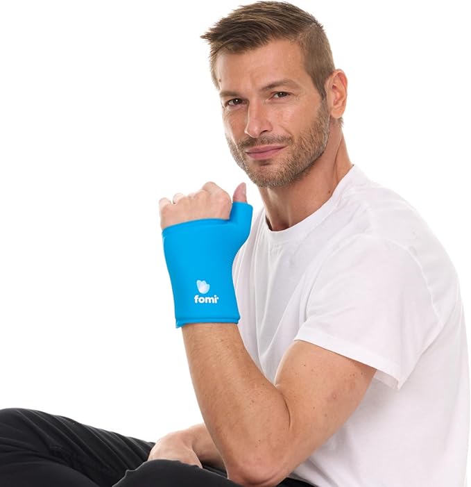FOMI Wrist Solid Gel Ice Pack | Hot Cold Hand and Thumb Compression Sleeve Wrap for Carpel Tunnel, Arthritis, Tendonitis, Bruises, Swelling, Sports Injuries Pain Relief (Blue - Large/XLarge)