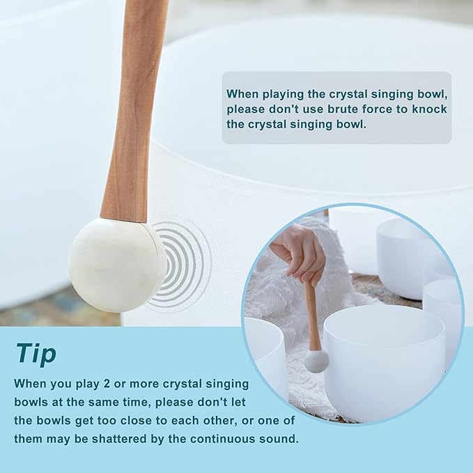 440HZ 8 Inch A Note Third Eye Chakra Frosted Quartz Crystal Singing Bowl Meditation Therapy Sound Healing Instrument Sound Bath Bowl with Carrying Bag Mallet and O-ring
