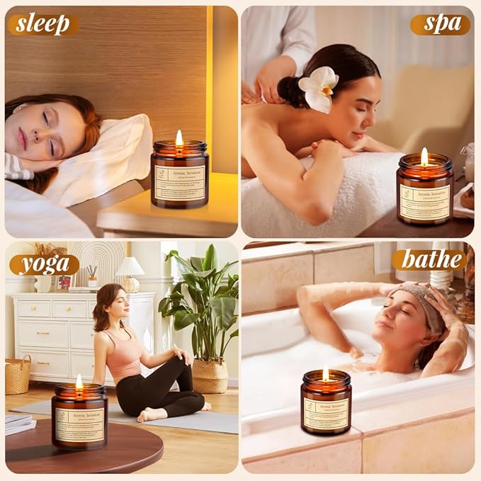 4 Pack Vanilla Candles for Home Scented,Amber Jar Aromatherapy Candle Gifts for Women,Scented Candles Set for Mother's Day Christmas Valentine Thanksgiving Brithday Gifts,Soy Wax Candle Set
