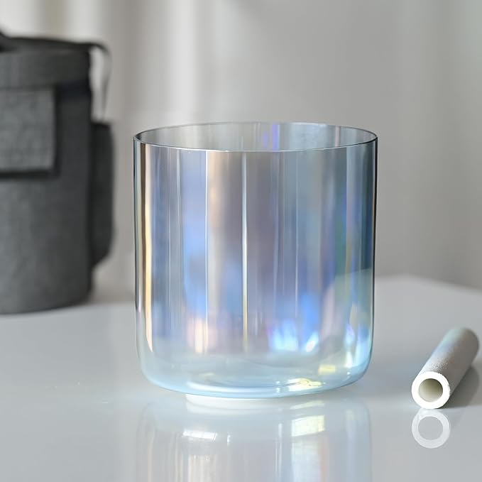 432HZ 7 Inch C Note Root Chakra Boundless Celestia Color Clear Quartz Crystal Singing Bowl with Carry Case Bag for Sound Healing and Meditation