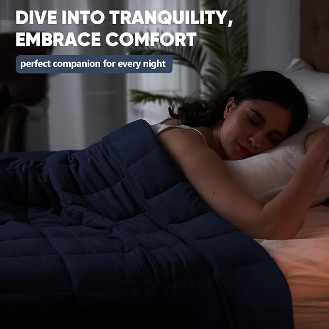 Weighted Blanket for Adults (20 lbs, 88” x 104”, Navy & Blue) Cooling Heavy Blanket for Sleeping Perfect for 190-210 lbs, Queen Size Breathable Blanket with Premium Glass Bead, Machine Washable