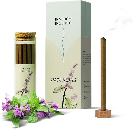 Calm & Meditate - Innergy Patchouli Incense Sticks, Natural Herbal Blend Grounding Incense