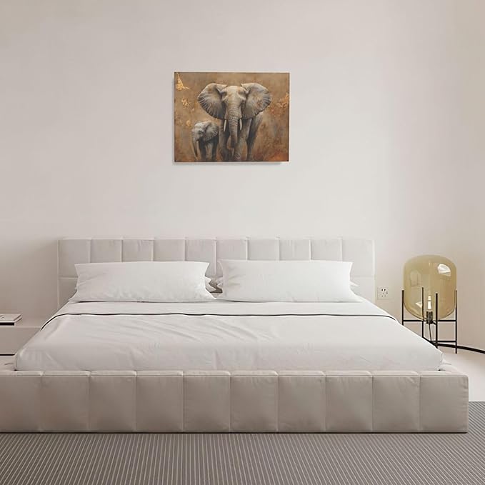 Elephant Wall Art African Animal Pictures Elephant Family Canvas Painting Decoration Artwork Framed Wall Decor Gifts for Women Girl Living Room Kids Bedroom 16"x20"