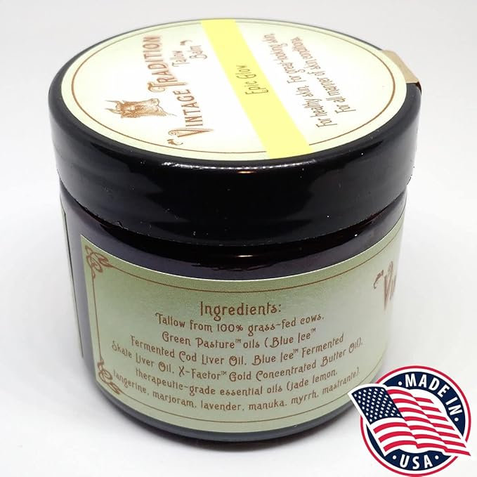 Vintage Tradition Epic Glow Beef Tallow Balm – Glow Boosting Moisturizer with Lavender Oil, Myrrh Oil, Manuka Face Oil, and Fish Oils – Beef Tallow for Skin Care from Head to Toe, 2 fl. oz.