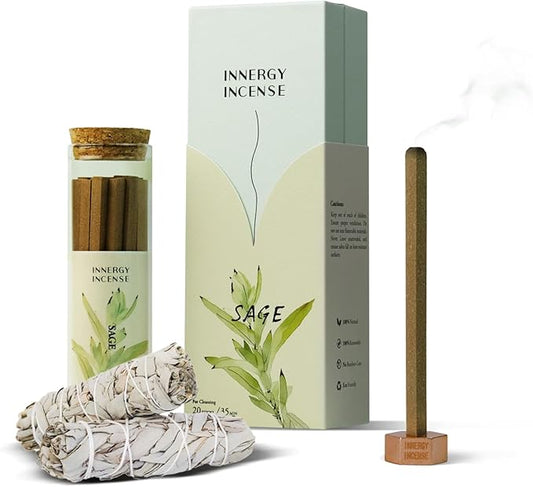 Cleanse & Ground - Innergy White Sage Incense Sticks, Natural Herbal Blend for Spiritual Cleansing