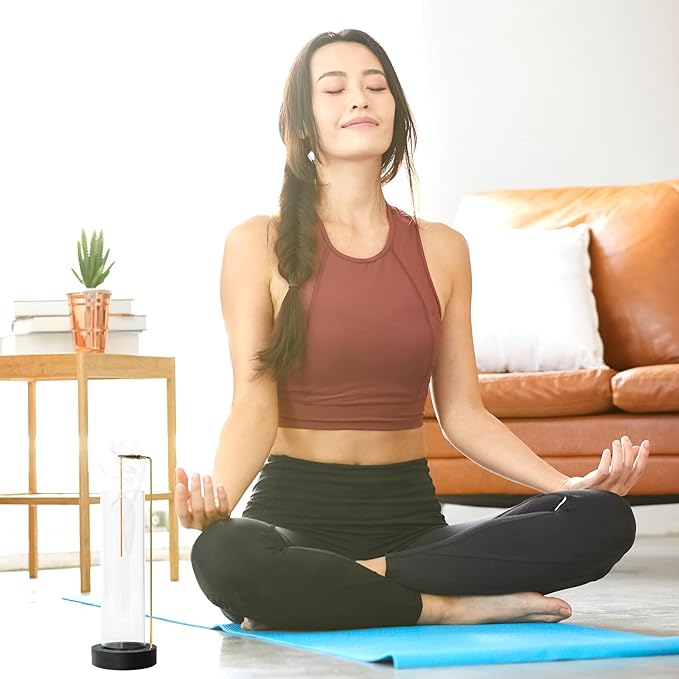 Incense Holder for Sticks, Anti-Ash Flying Incense Burner with 30 Incense Sticks, Detachable Glass Ash Catcher (Black, 2Pcs