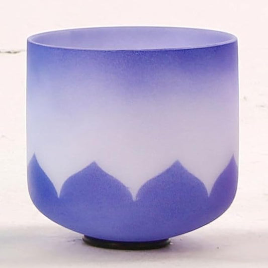 Leize Crystal Singing Bowl Lotus Design Colored Rim Chakra Tuned Quartz 7 inch Indigo 432hz A Note with Suede Striker
