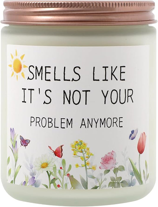 Lavender 'Not Your Problem' Scented Candle - 8oz Jar, 50-Hour Burn Time - Stress Relief & Relaxation Gift for Women, Men, Coworkers - Cotton Wick Aromatherapy Candle