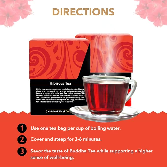 Buddha Teas - Hibiscus - Organic Herbal Tea - For Health & Wellbeing - With Antioxidants, Vitamin C & Bioflavonoids - Caffeine Free - 100% Kosher & Non-GMO - 18 Tea Bags (Pack of 1)