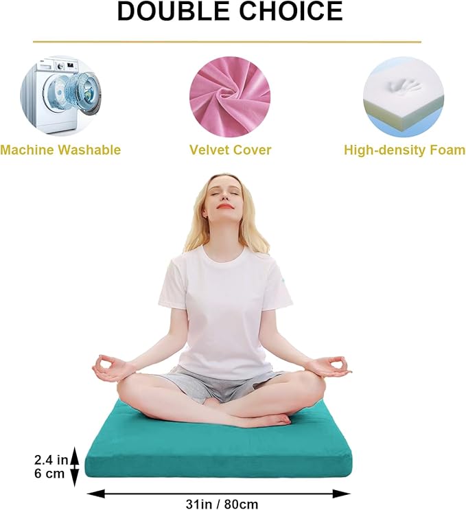Velvet Zabuton Meditation Mat,31 * 31 inches, Yoga Meditation Cushion Floor (Green)