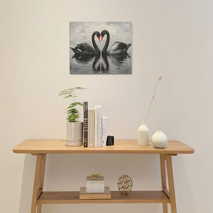 Black Swan Wall Art Vintage Canvas Wall Decor Swan Aesthetics Art Retro Pictures Painting Artwork Framed Decoration for Living Room Bedroom Bathroom Dining Room Office 20"x24"