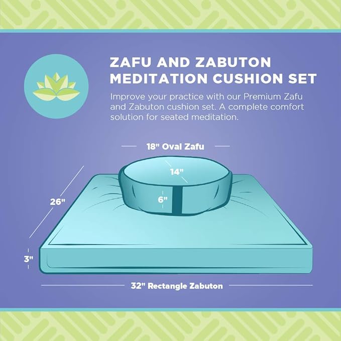Meditation Cushion Mat Set HEMP- Large Oval Zafu Floor Pillow Organic Buckwheat Pillow + Cotton Filled HEMP Zabuton Prayer Pad - Meditation Pillow Yoga Knee Pad, Made in USA - 18" Oval, BLUEBERRY Hemp