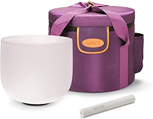 TOPFUND F Note Crystal Singing Bowl Heart Chakra 8 inch with Heavy Duty Carrying Case and Suede Mallet